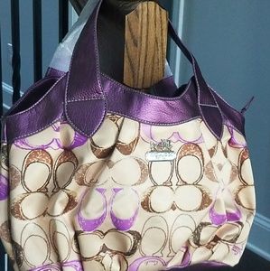 Purple Metallic Classic Coach Shoulder Purse